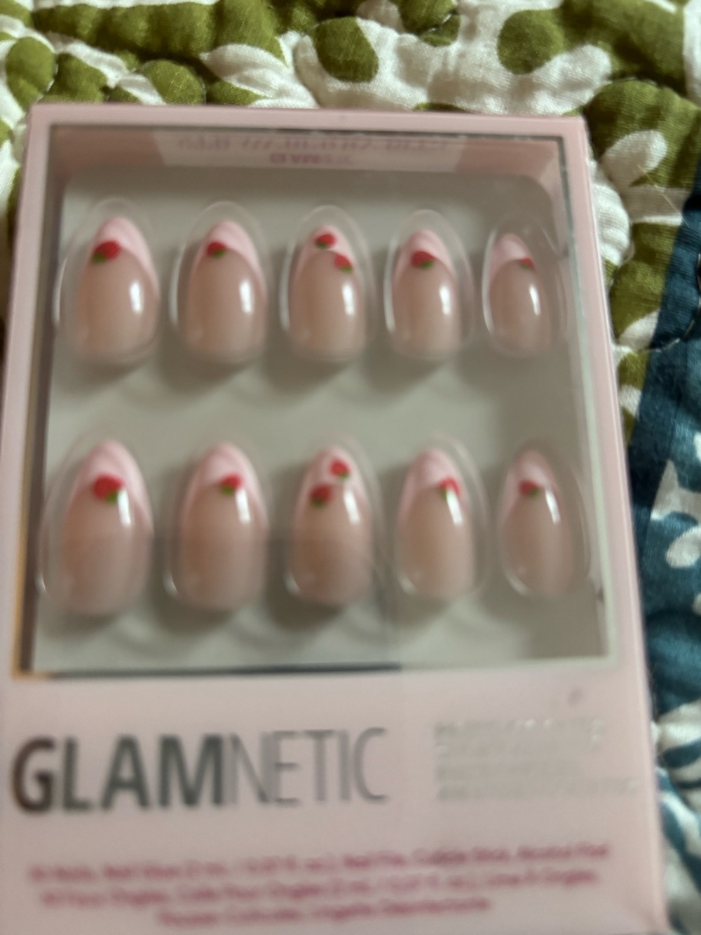 Glamnetic Pink French Tip Press-On Nails with Strawberry Accent